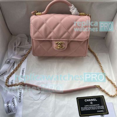 Replica Chane1 Pink Calfskin Flap Bag Chain Strap 